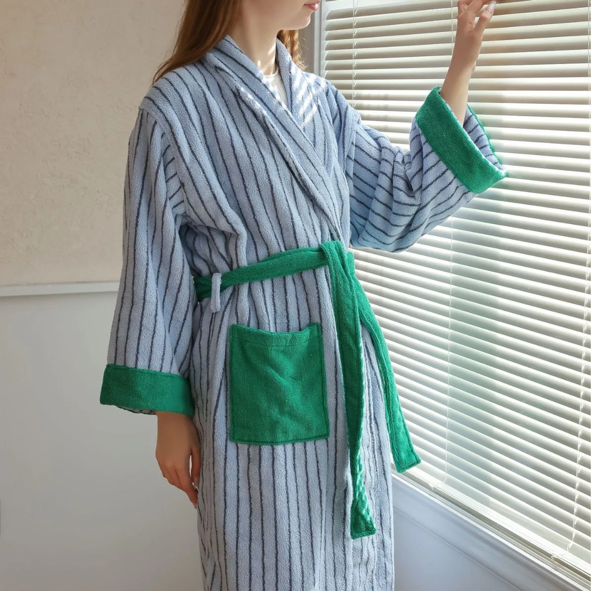 2-Tone Stripe Cotton Bath Gown - Image 6
