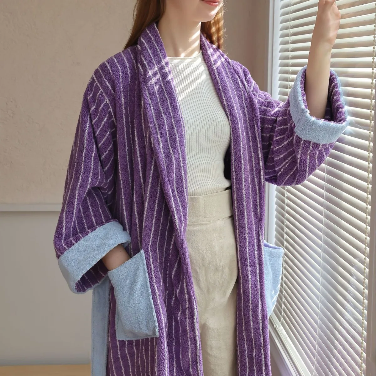 2-Tone Stripe Cotton Bath Gown - Image 7