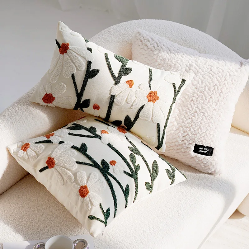 Blue & White Bunny & Flower Cushion Cover - Image 2