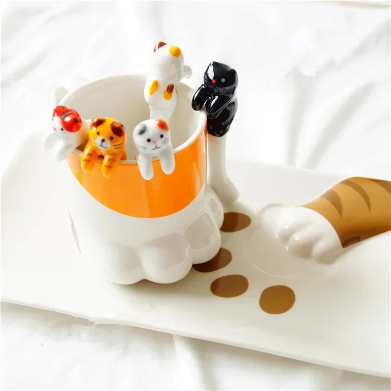 5-Piece Ceramic Cartoon Cat Spoons Set - Image 5