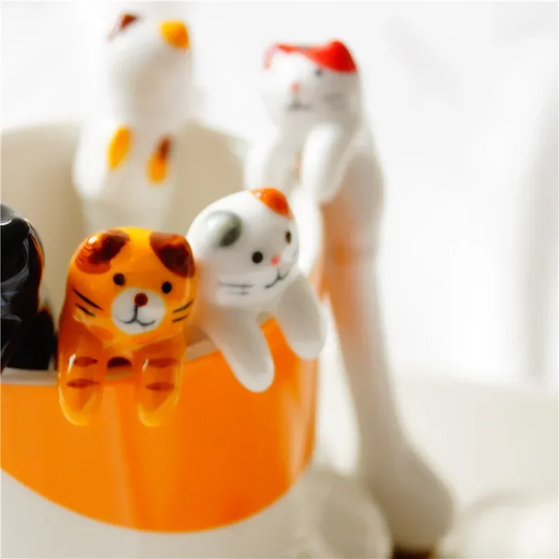 5-Piece Ceramic Cartoon Cat Spoons Set - Image 6