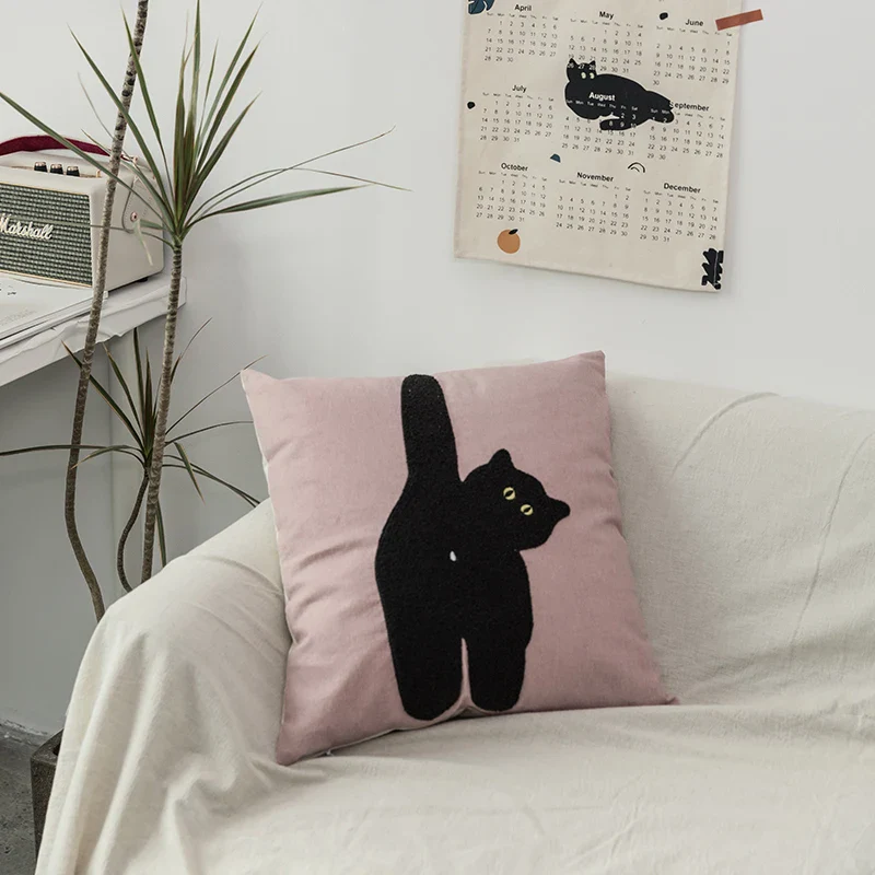 Black Cat & Garden Tufted Pillow Case - Image 4