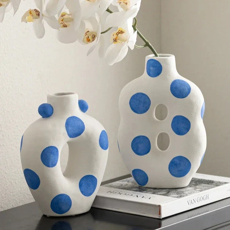 Blue Polka Dot Wonky Vase