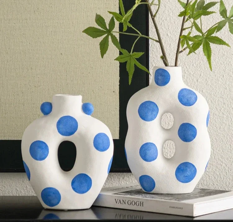 Blue Polka Dot Wonky Vase - Image 2