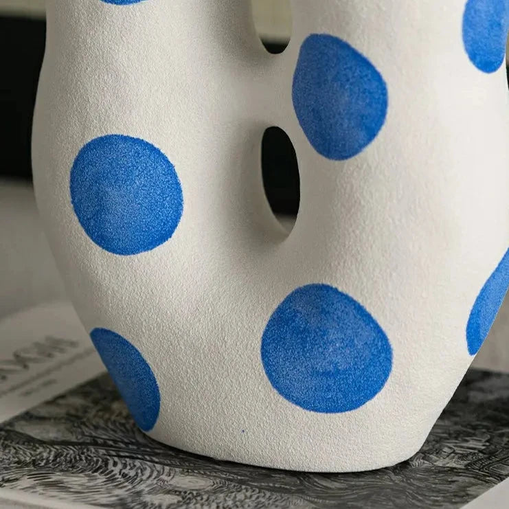 Blue Polka Dot Wonky Vase - Image 6