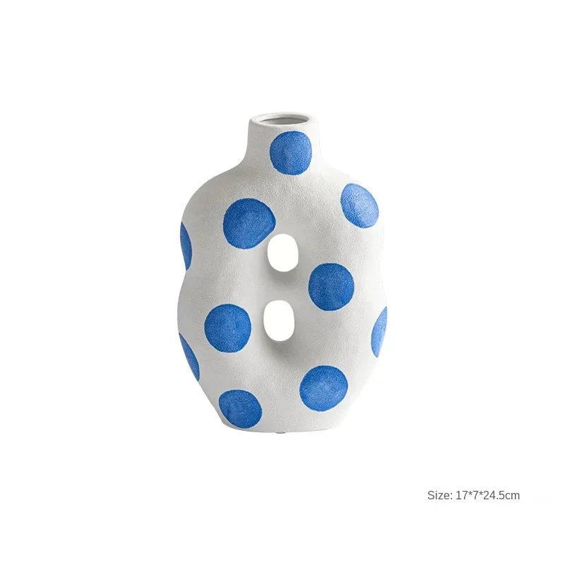 Blue Polka Dot Wonky Vase - Image 8
