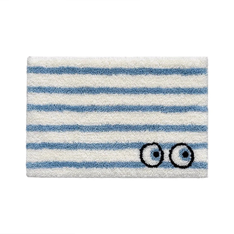 Blue Stripe Fluffy Bath Mat – Cute Peeking Eyes - Image 8