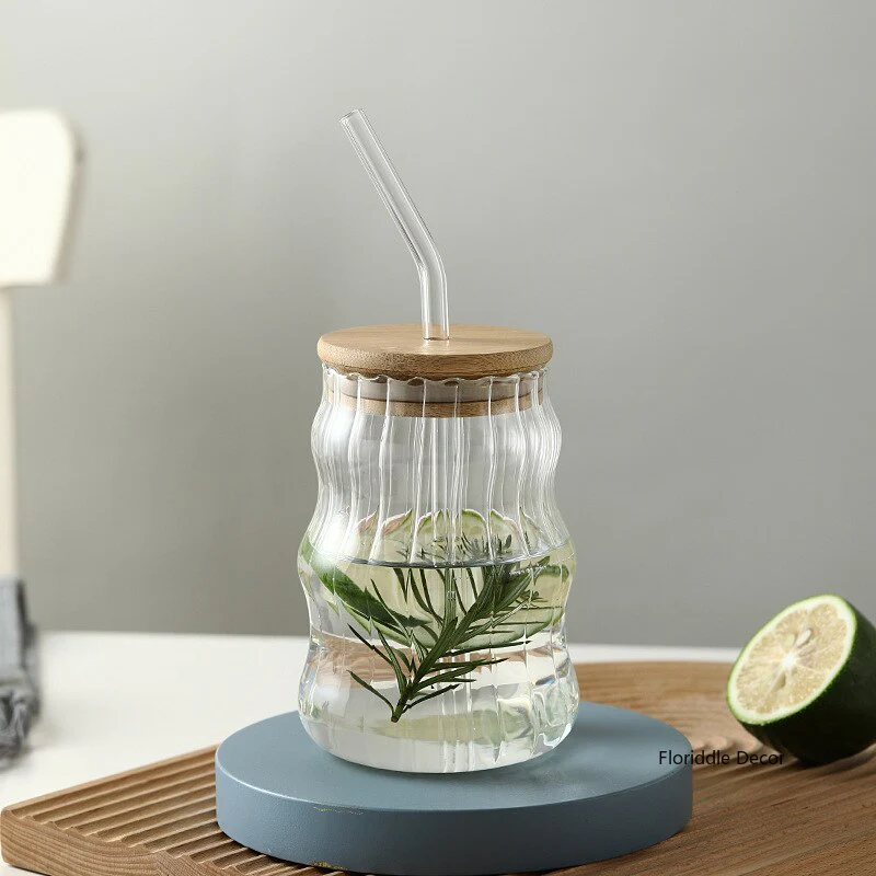 Borosilicate Ribbed Glass Cup - with lid - Image 3