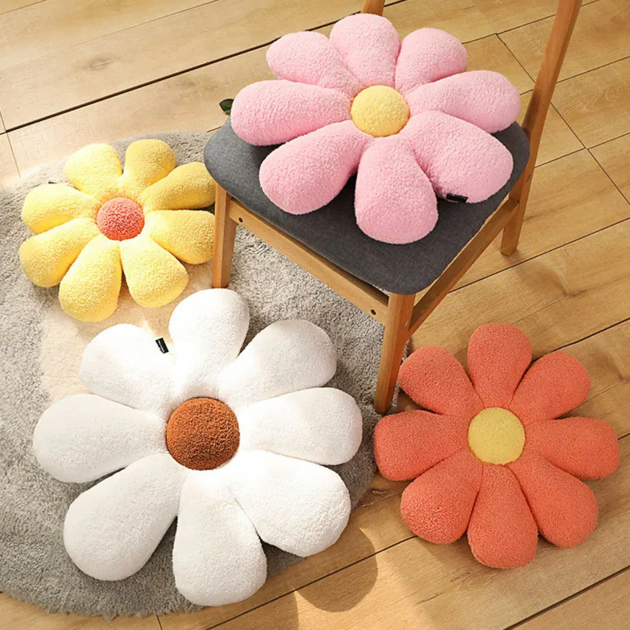 Boucle Plush Flower Cushion - Image 4