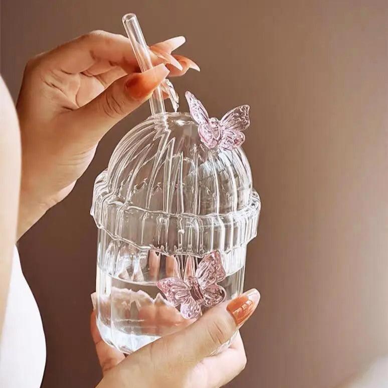 Butterfly Ribbed Glass with Straw