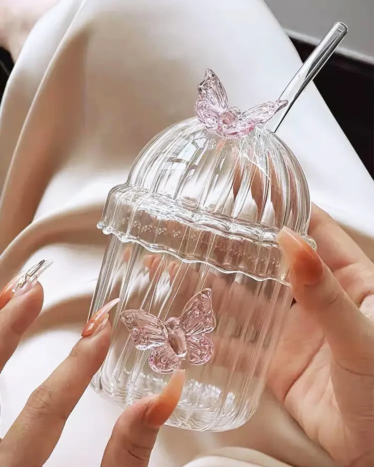 Butterfly Ribbed Glass with Straw - Image 6