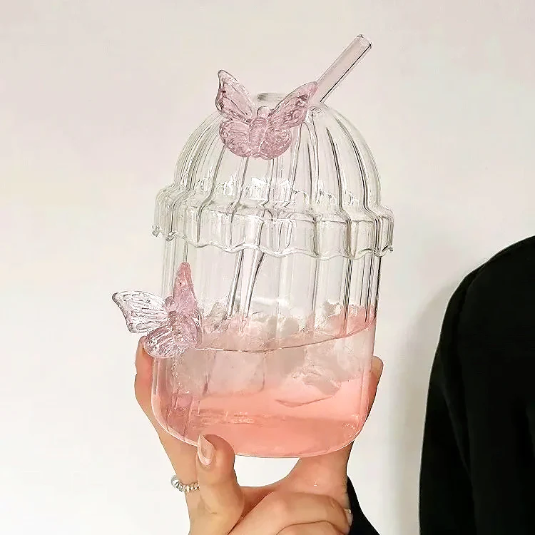 Butterfly Ribbed Glass with Straw - Image 8