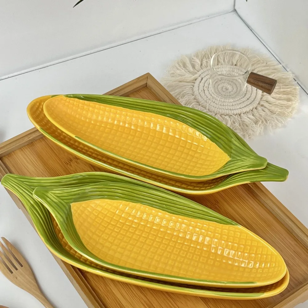 Cartoon Hand-Painted Corn Ceramic Plates - Image 2