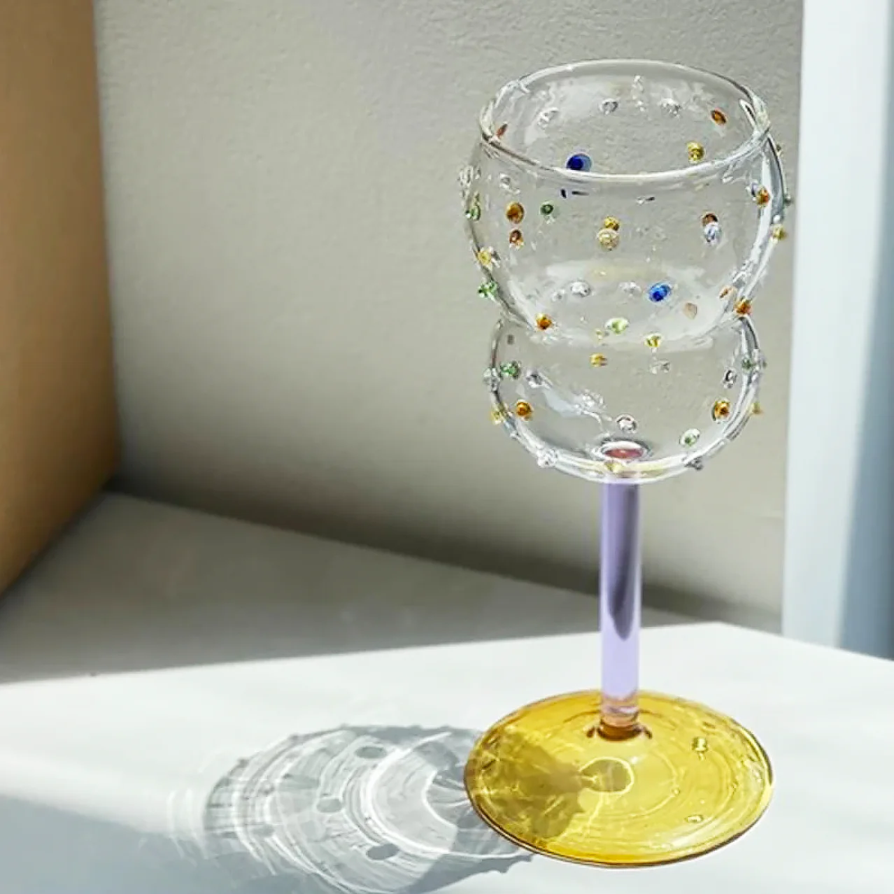 Coloured Dots Wine Glass - Coloured Handle