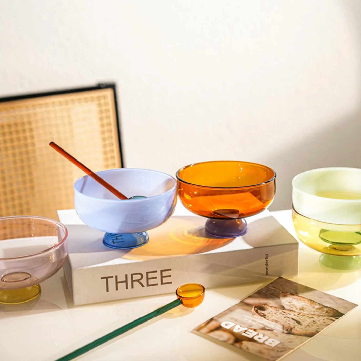 Colourful Borosilicate Dessert Bowl with Spoon - Image 3