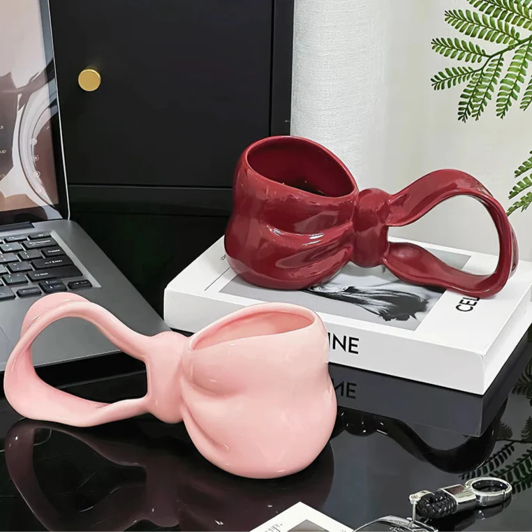 Creative Bowknot Handle Ceramic Mug - Image 2