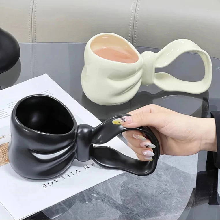 Creative Bowknot Handle Ceramic Mug - Image 3