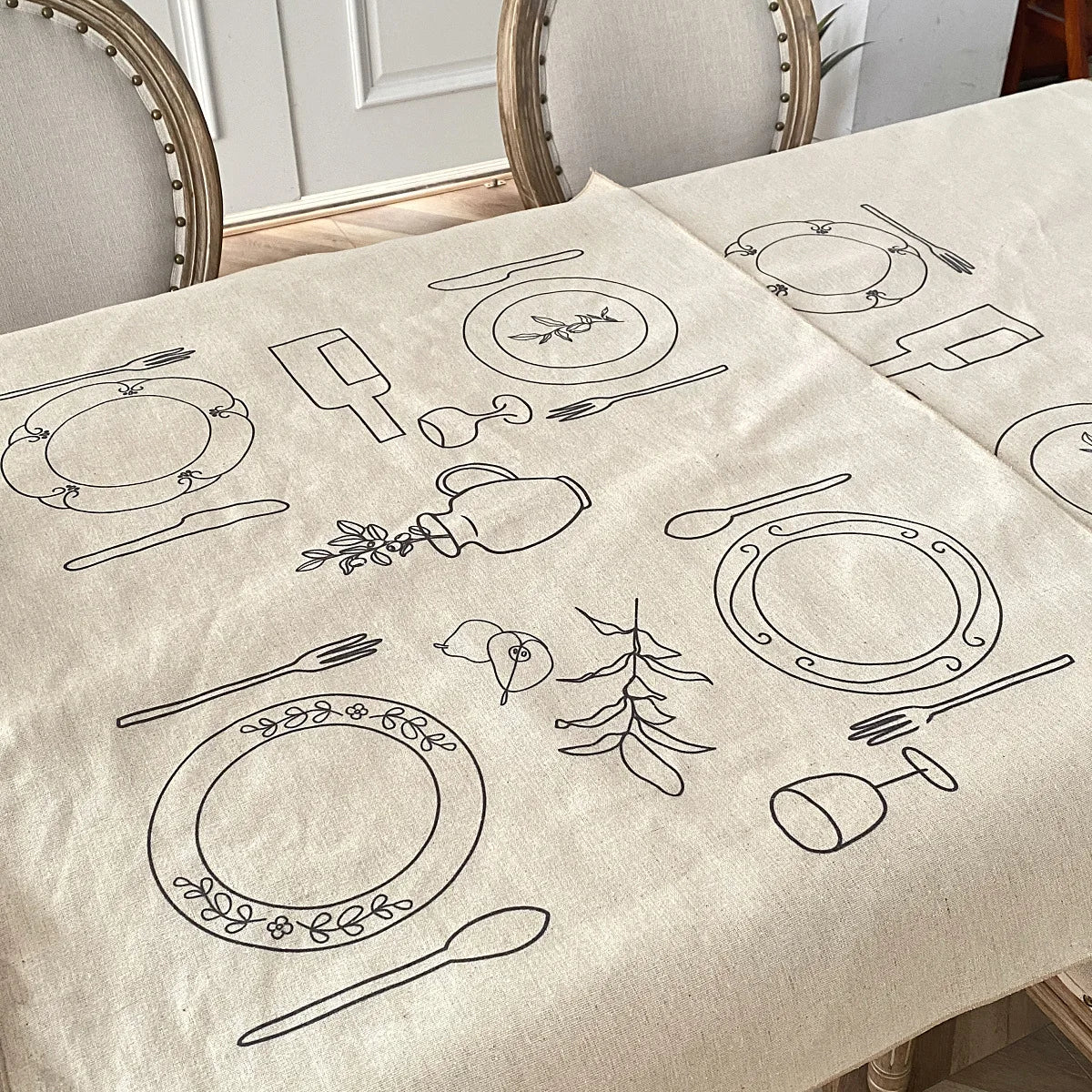 Creative Cotton Linen Tablecloth with Sketch Design - Image 7