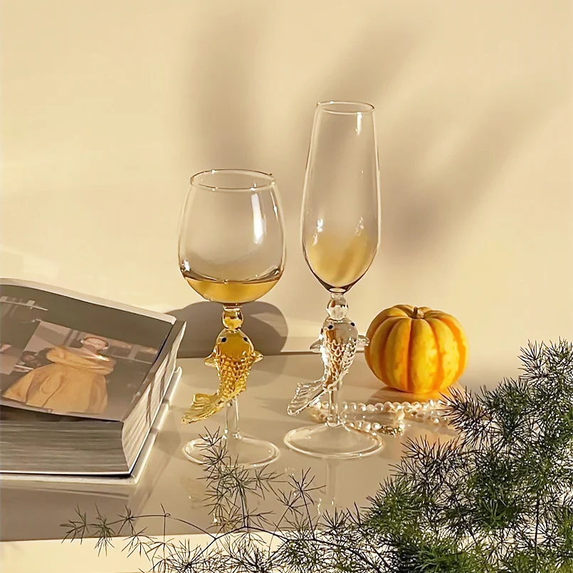 Creative New Year Goldfish Handle Wine Glass
