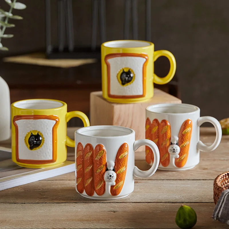 Cute Cat & Bread Ceramic Mug