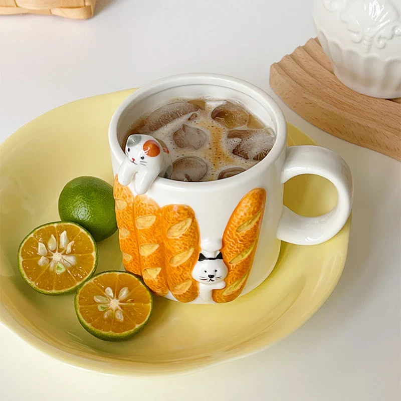 Cute Cat & Bread Ceramic Mug - Image 3