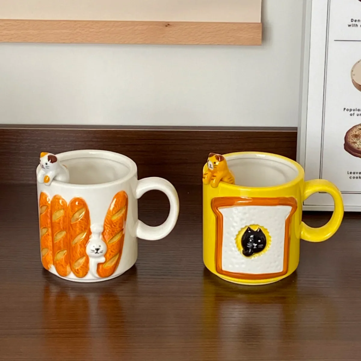 Cute Cat & Bread Ceramic Mug - Image 4