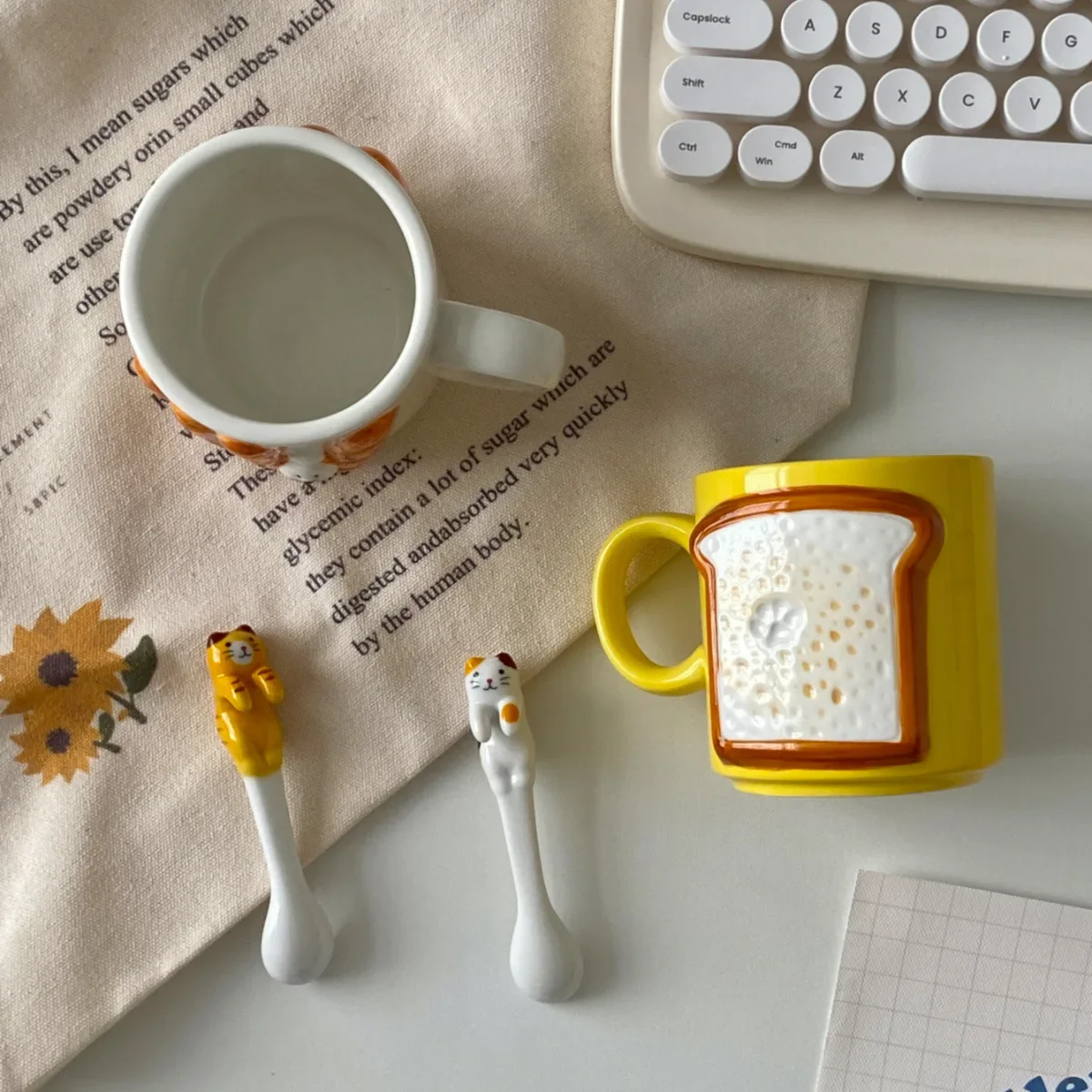 Cute Cat & Bread Ceramic Mug - Image 5