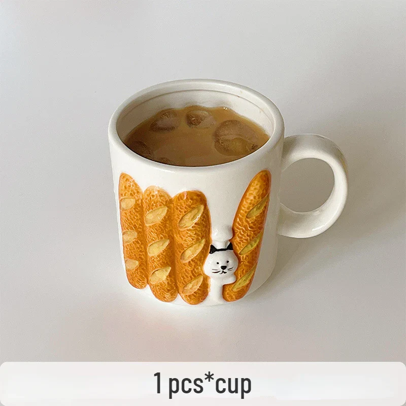Cute Cat & Bread Ceramic Mug - Image 6
