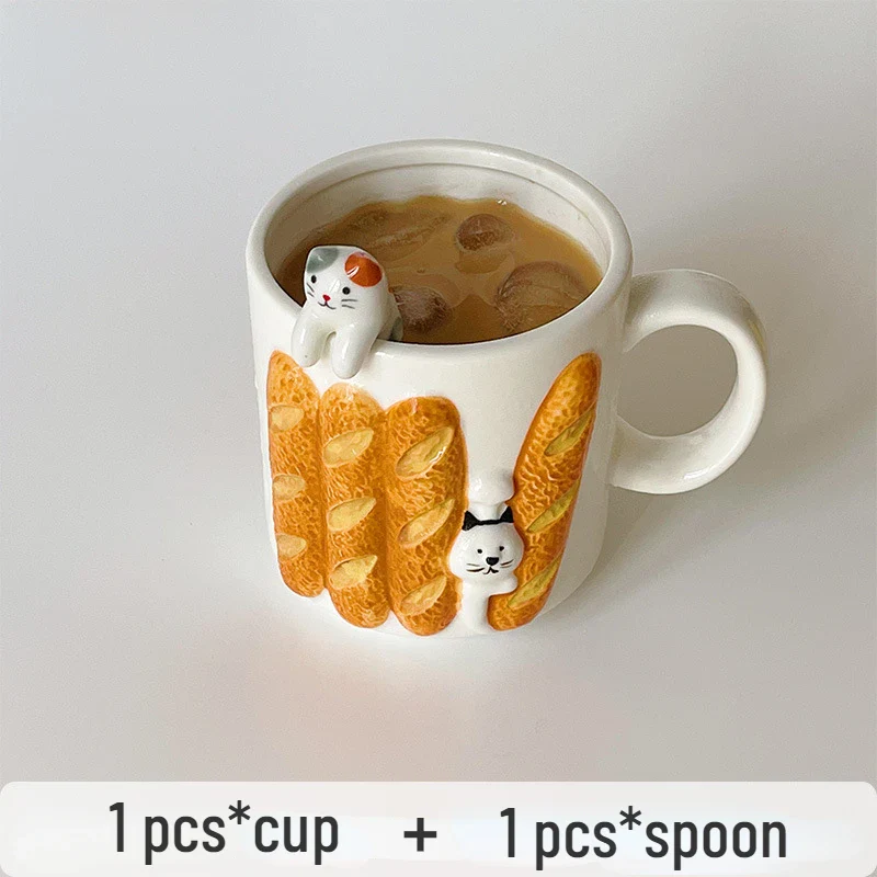Cute Cat & Bread Ceramic Mug - Image 7