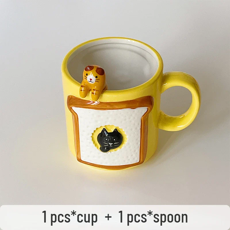 Cute Cat & Bread Ceramic Mug - Image 9