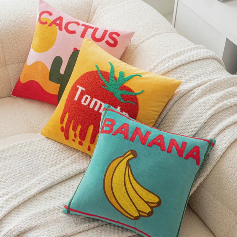 Fruit Embroidered Cushion Cover
