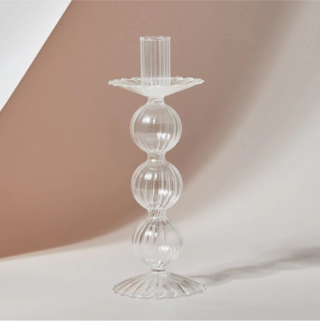 Glass Candle Holder - Lace Tray - Grey, Transparent - Image 3
