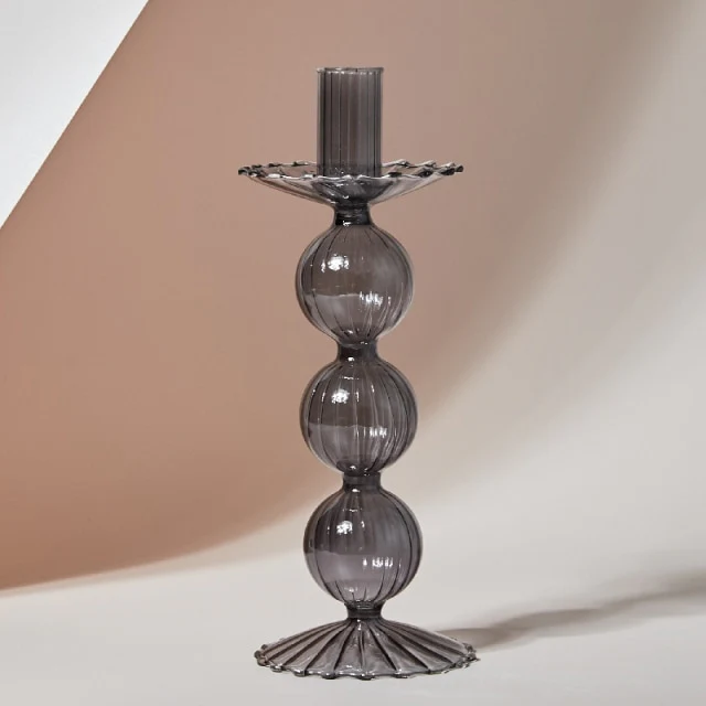 Glass Candle Holder - Lace Tray - Grey, Transparent - Image 4