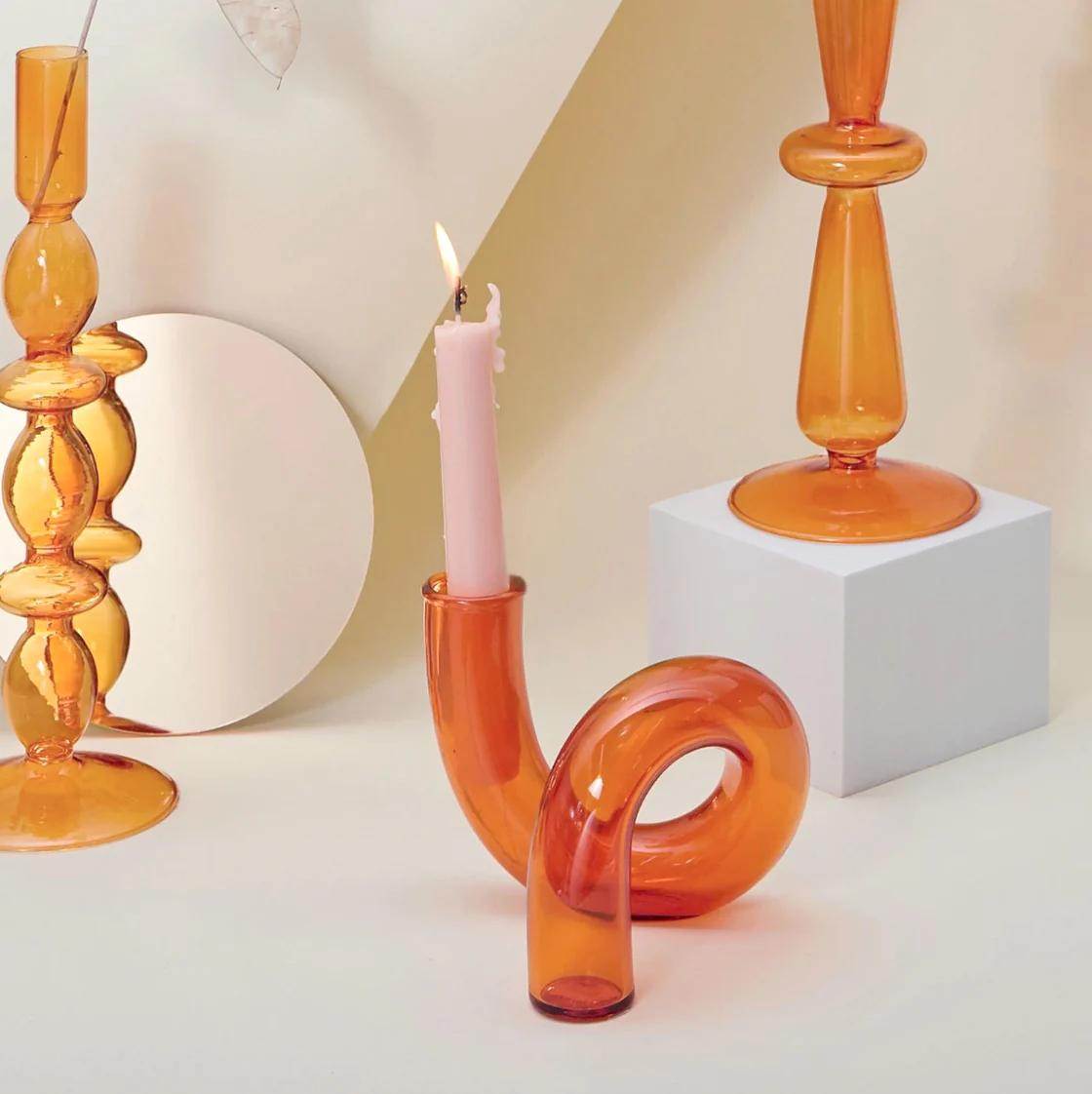 Modern Glass Candleholder-Orange - Image 3