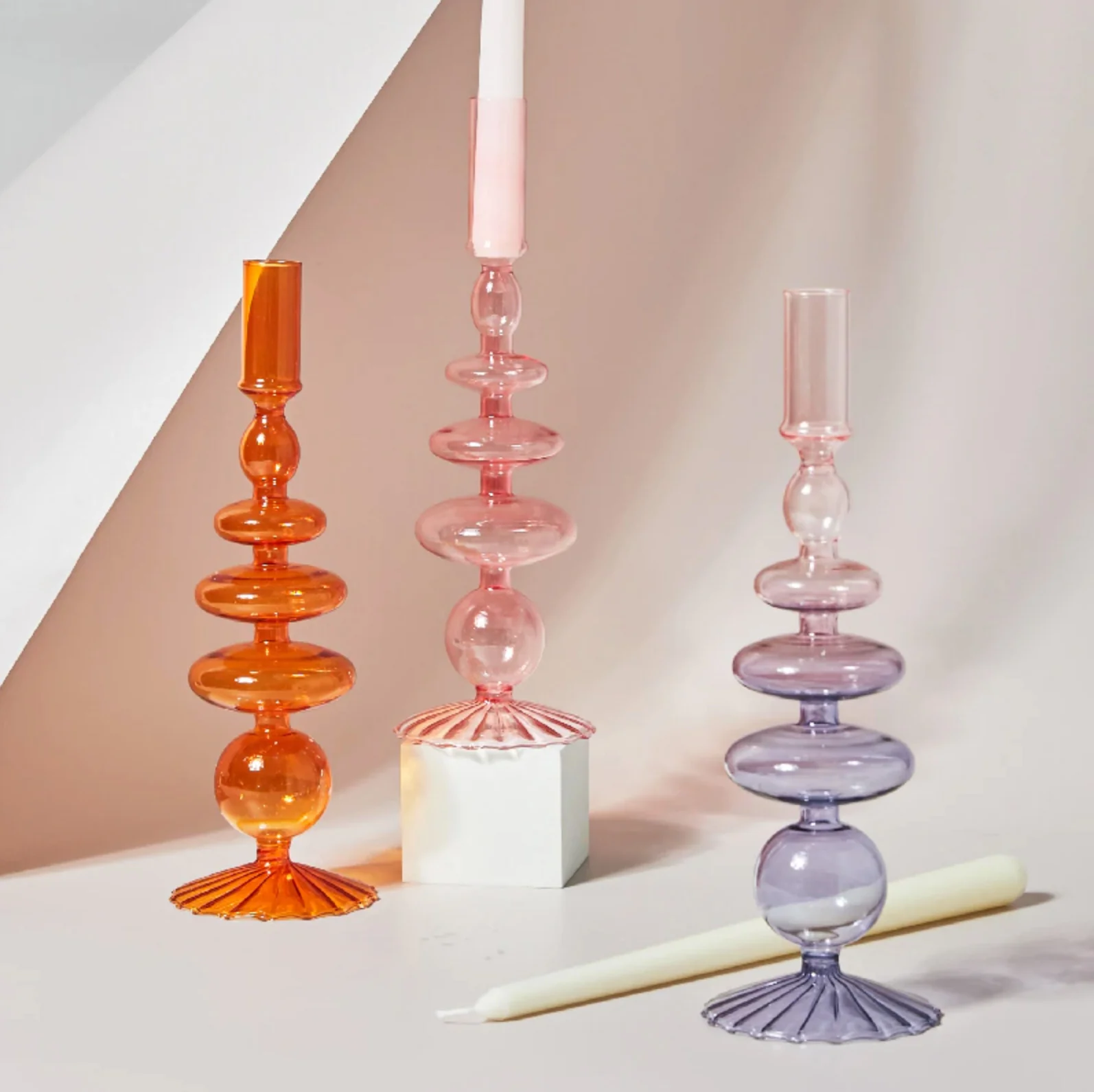 Modern Glass Candleholder-Orange - Image 4