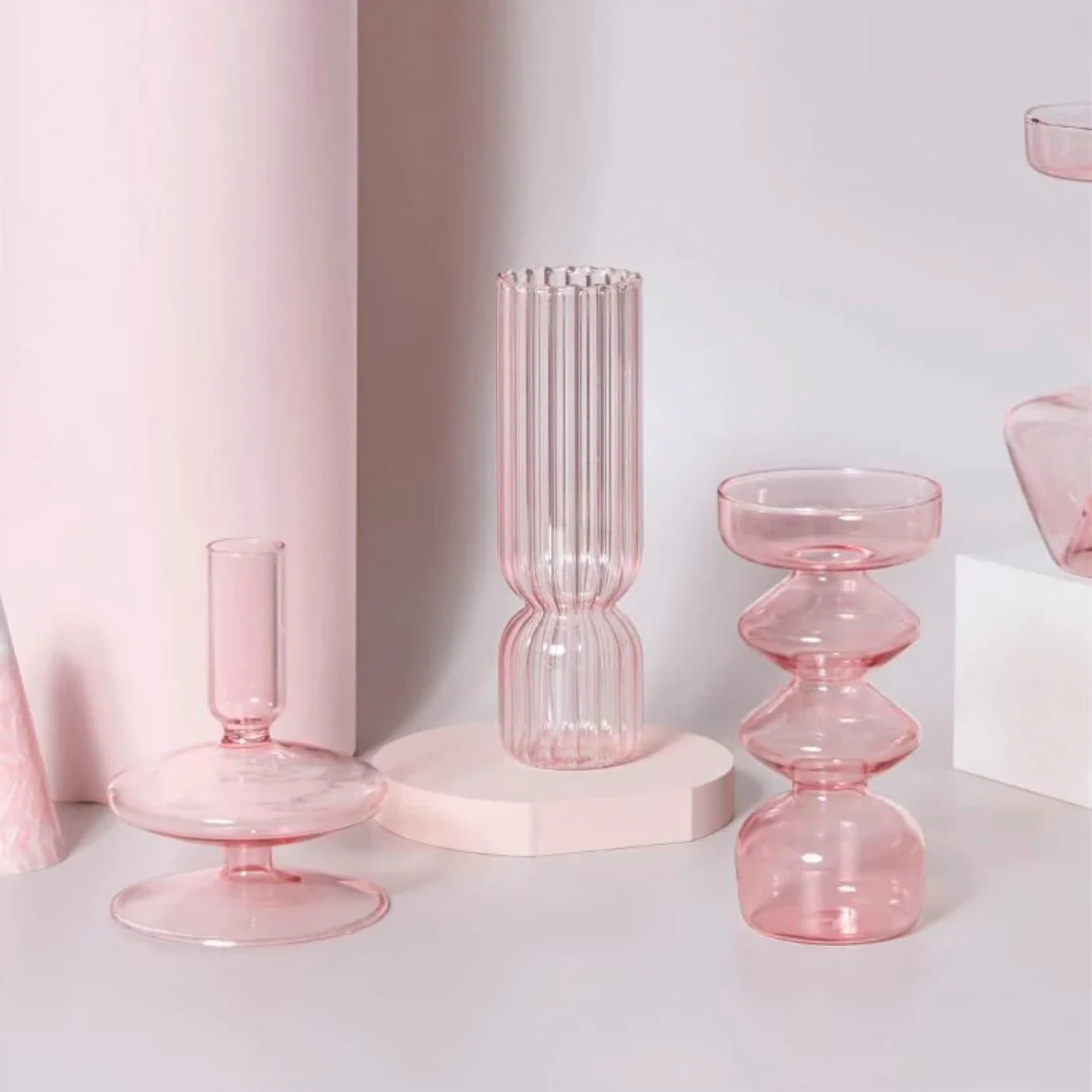 Modern Glass Candleholder-Baby Pink - Image 12