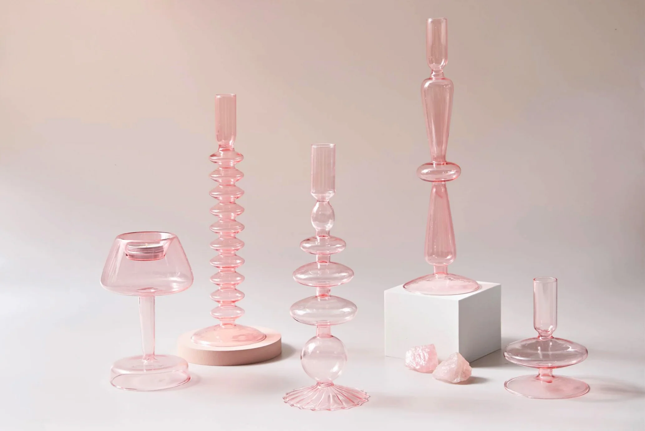 Modern Glass Candleholder-Baby Pink - Image 3