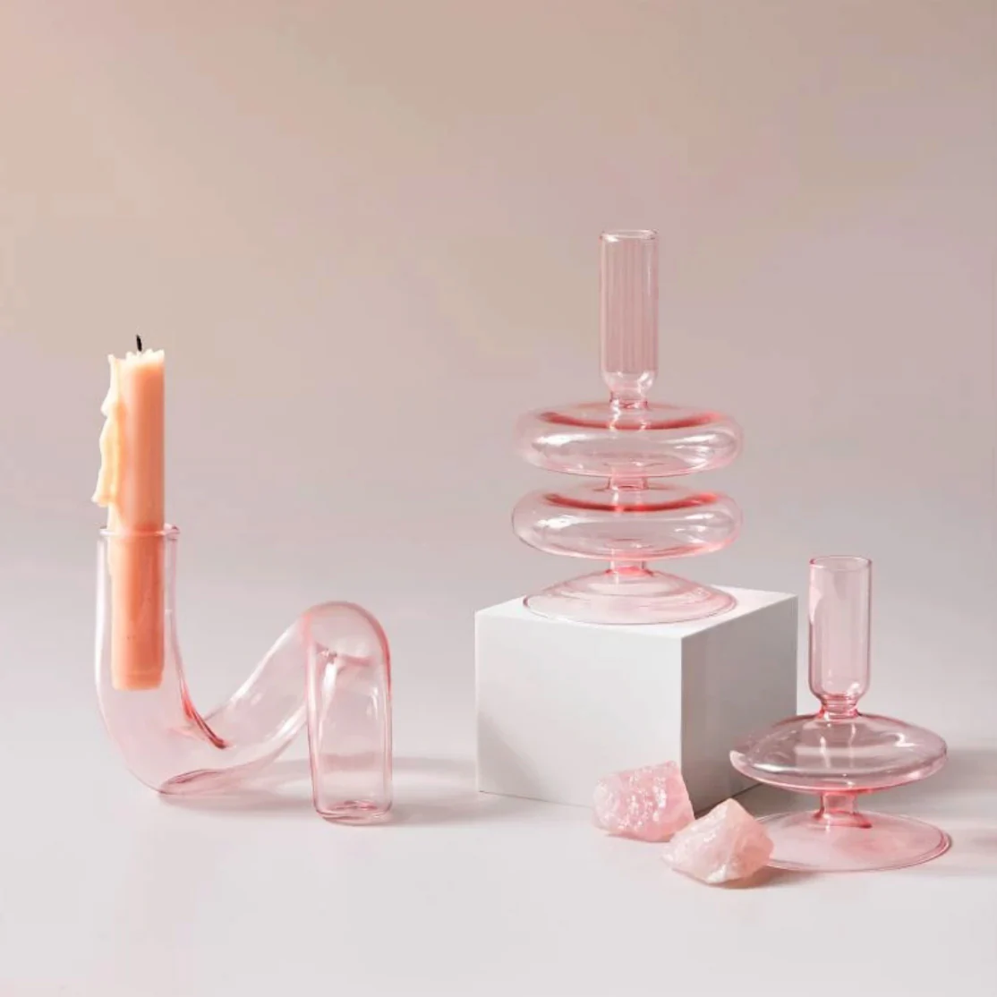 Modern Glass Candleholder-Baby Pink - Image 4