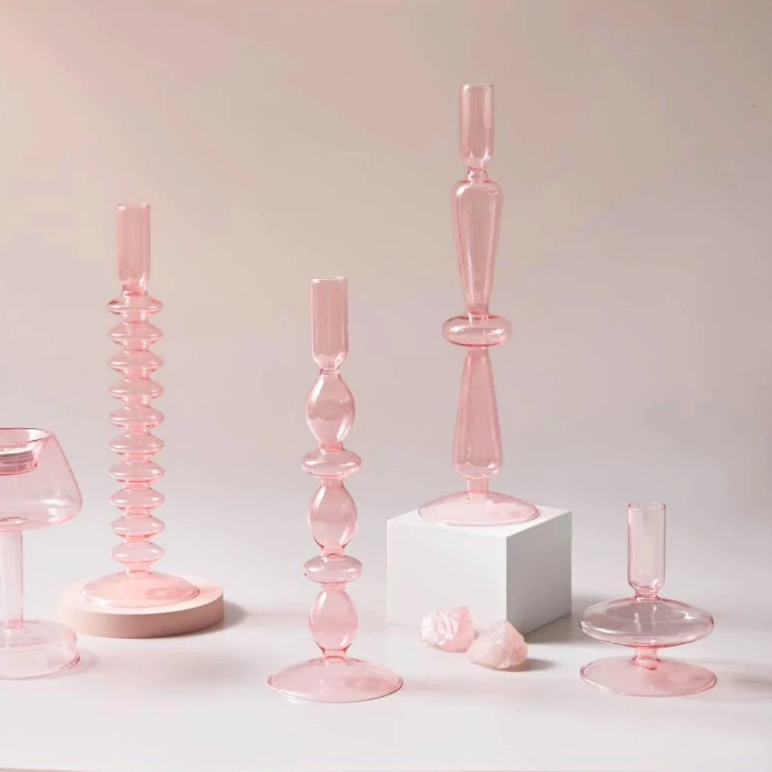 Modern Glass Candleholder-Baby Pink - Image 5