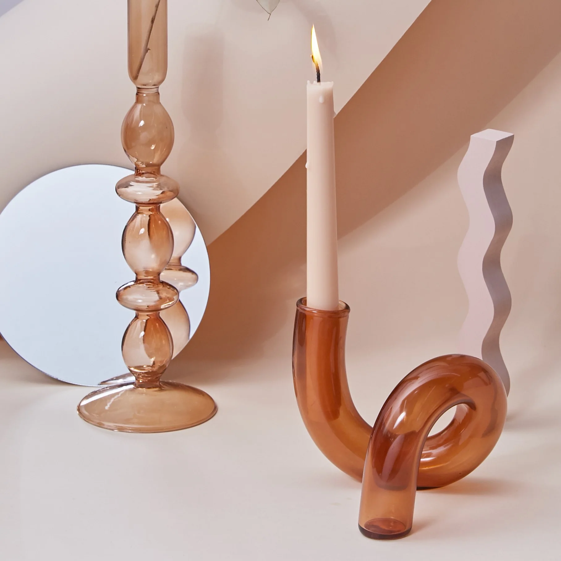 Modern Glass Candleholder-Brown - Image 3