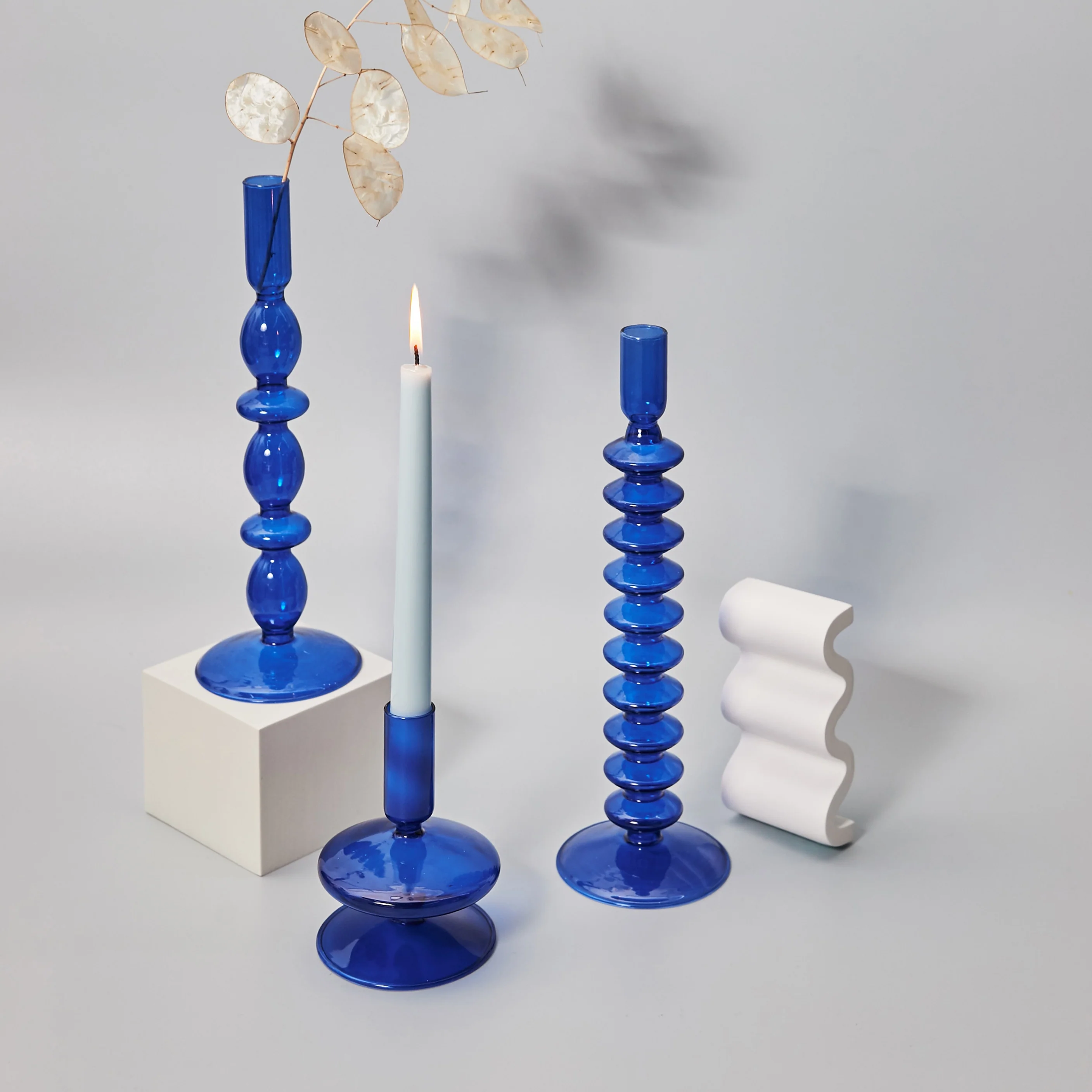 Modern Glass Candleholder-Blue - Image 3