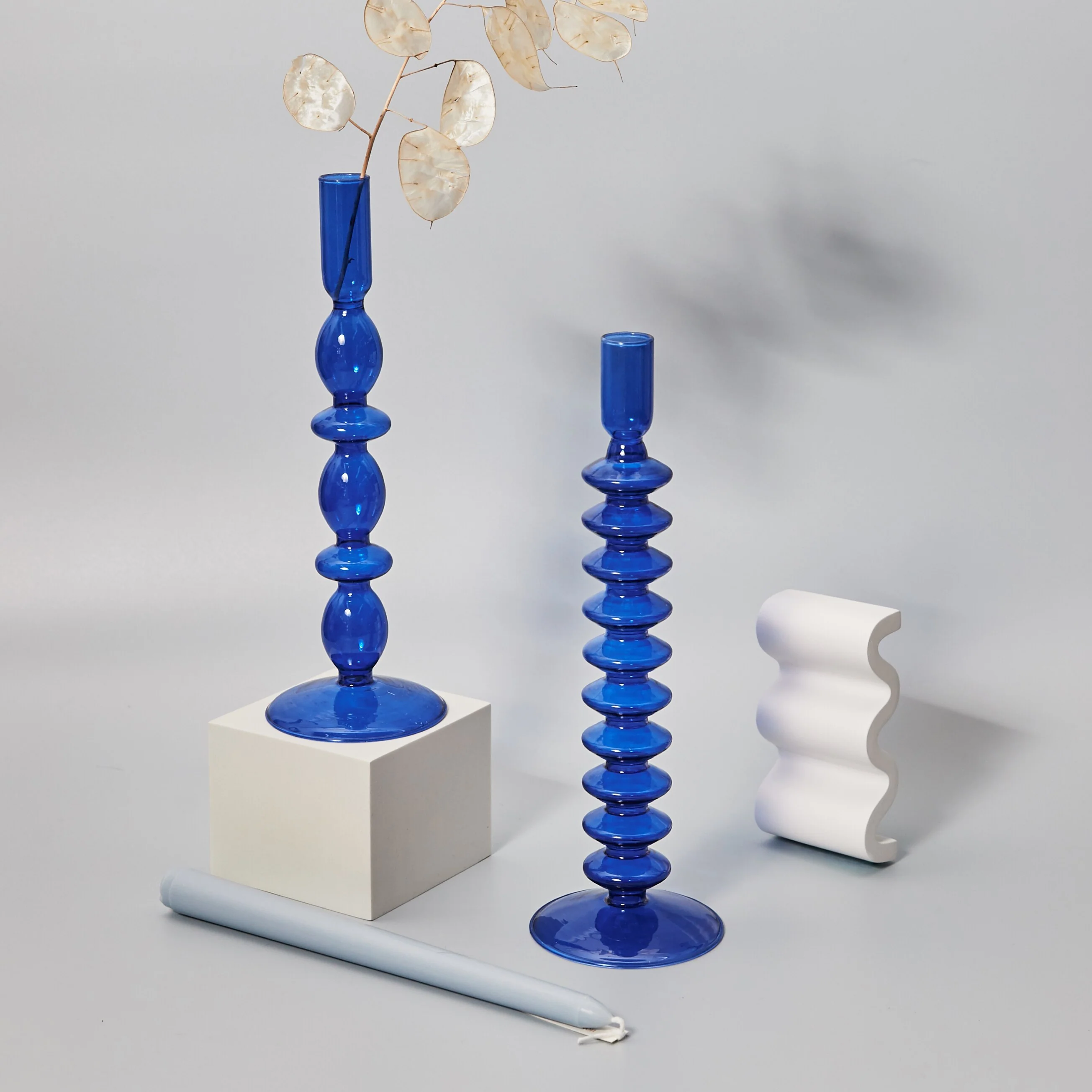 Modern Glass Candleholder-Blue - Image 4