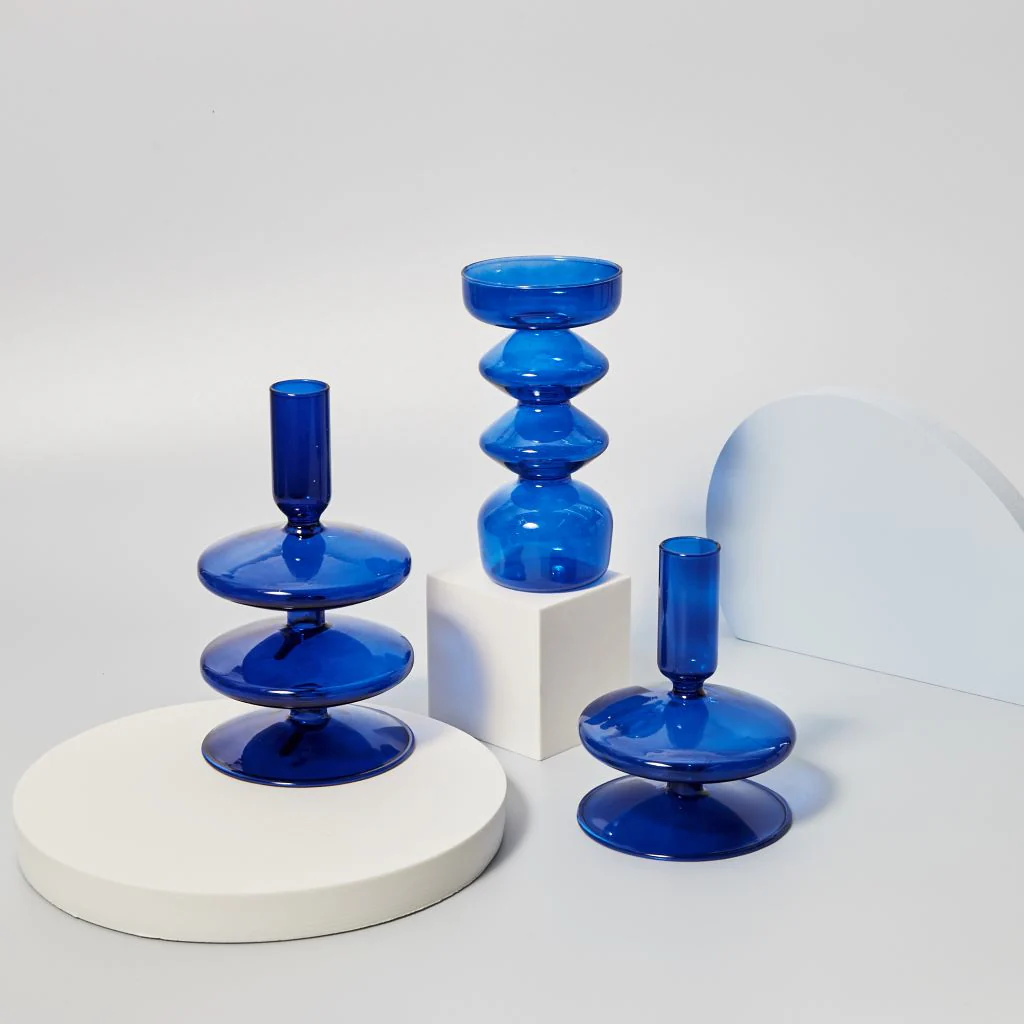 Modern Glass Candleholder-Blue - Image 8