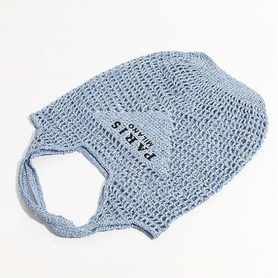 Net Straw Knit Beach Bag - Image 5