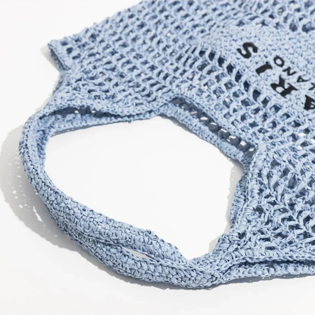 Net Straw Knit Beach Bag - Image 6
