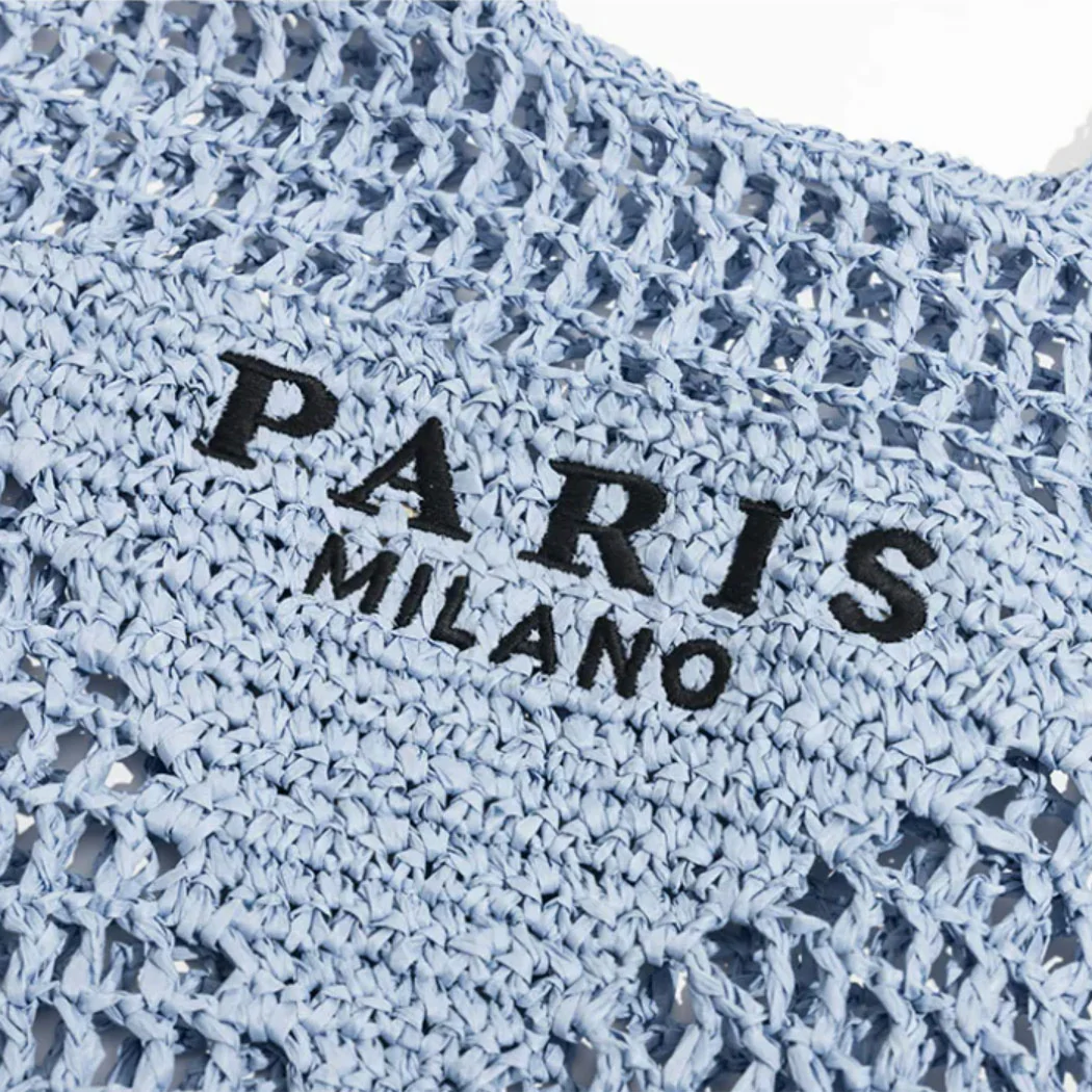 Net Straw Knit Beach Bag - Image 7