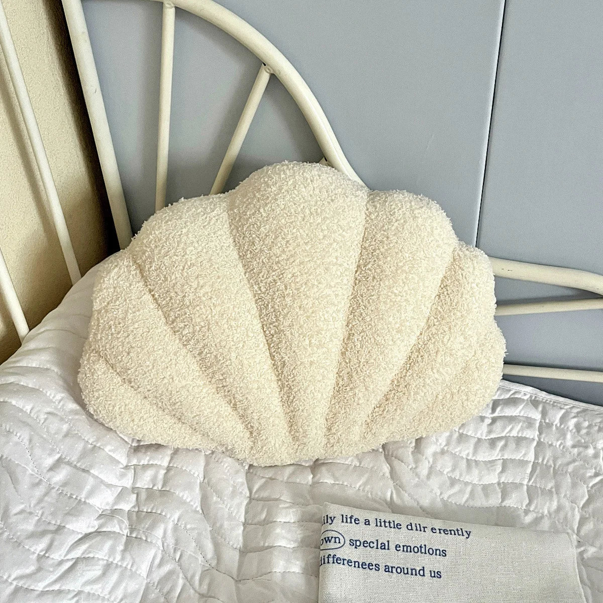 Pastel Shell Cushion – Fluffy Bouclé Plush Pillow - Image 10