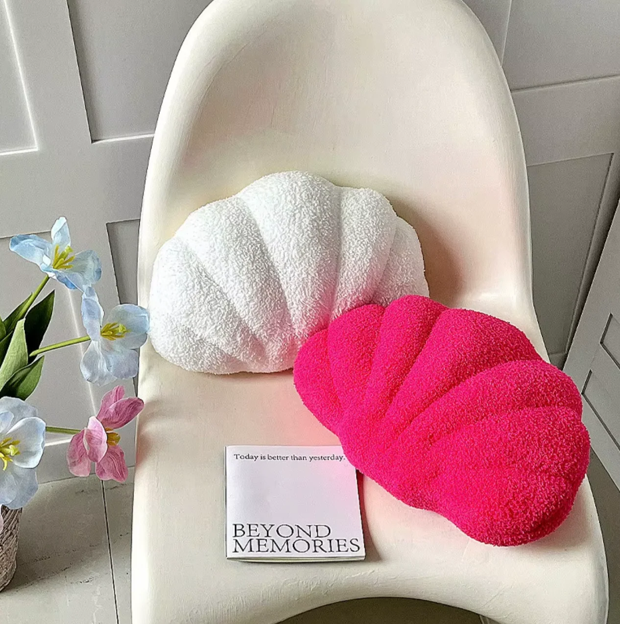 Pastel Shell Cushion – Fluffy Bouclé Plush Pillow - Image 2
