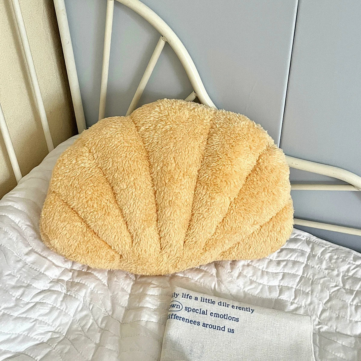 Pastel Shell Cushion – Fluffy Bouclé Plush Pillow - Image 5