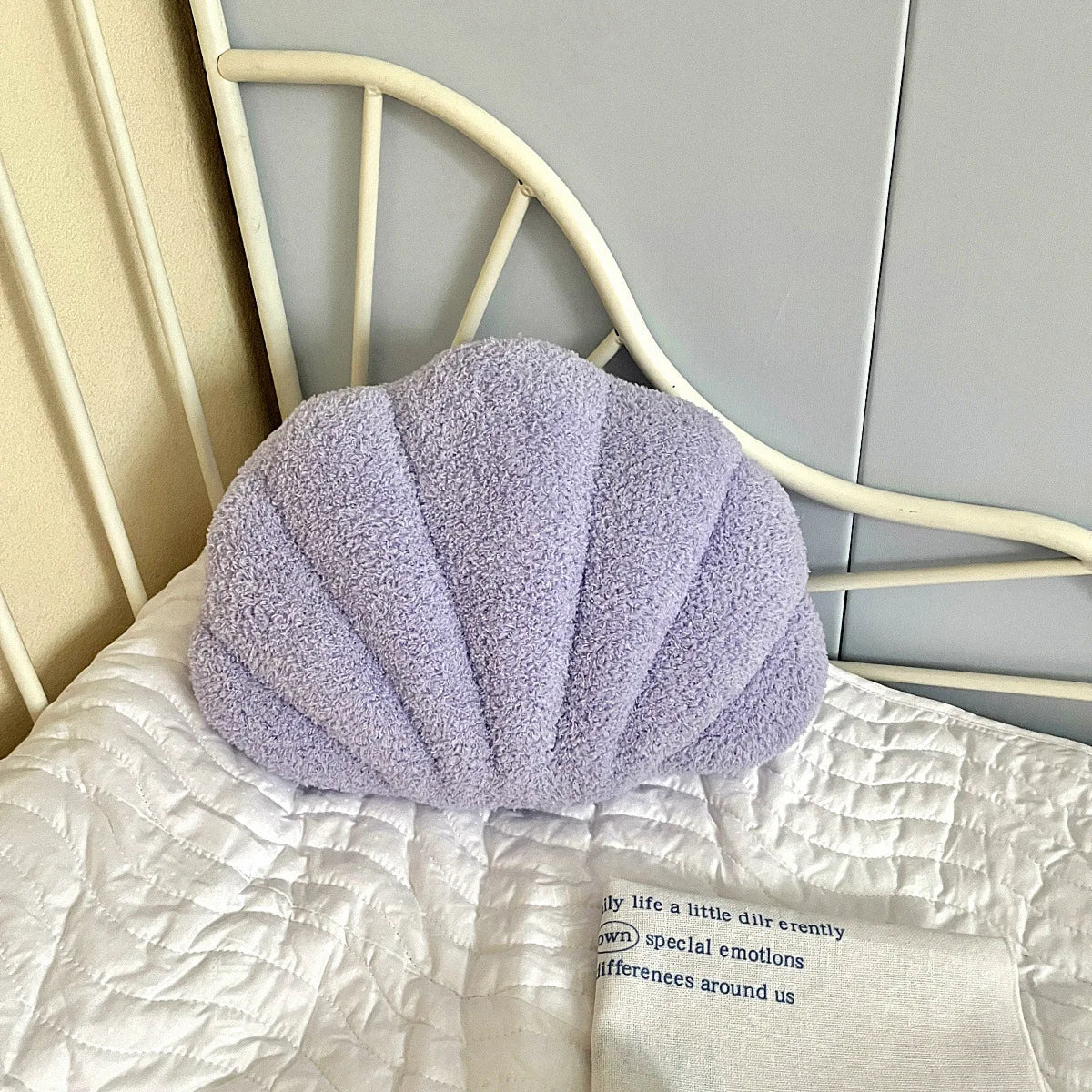 Pastel Shell Cushion – Fluffy Bouclé Plush Pillow - Image 7